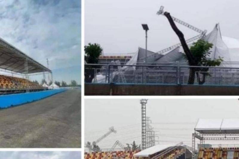 Atap Tribun Sirkuit Formula E Jakarta yang Ambruk Bagian Grandstand