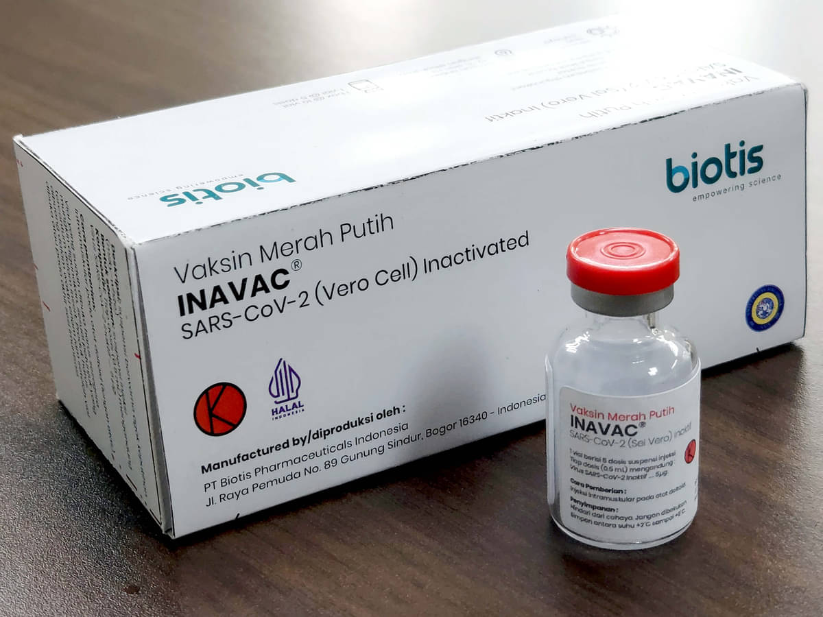 Vaksin Merah Putih Inavac produksi PT Biotis Pharmaceutical Indonesia dan Universitas Airlangga.