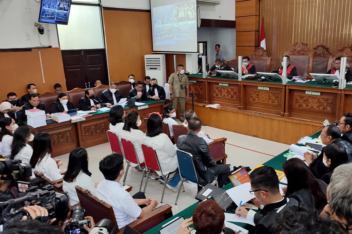Suasana sidang kasus pembunuhan Brigadir J oleh terdakwa Ferdy Sambo di PN Jakarta Selatan.