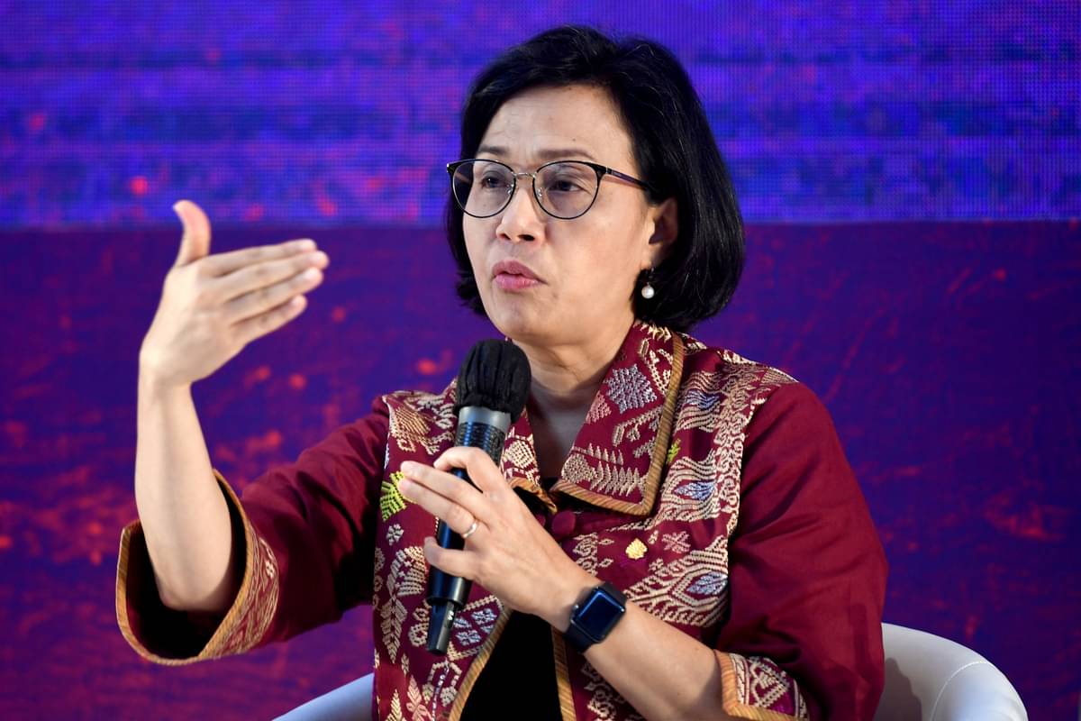 Menkeu Sri Mulyani saat menjadi pembicara dalam forum G20.