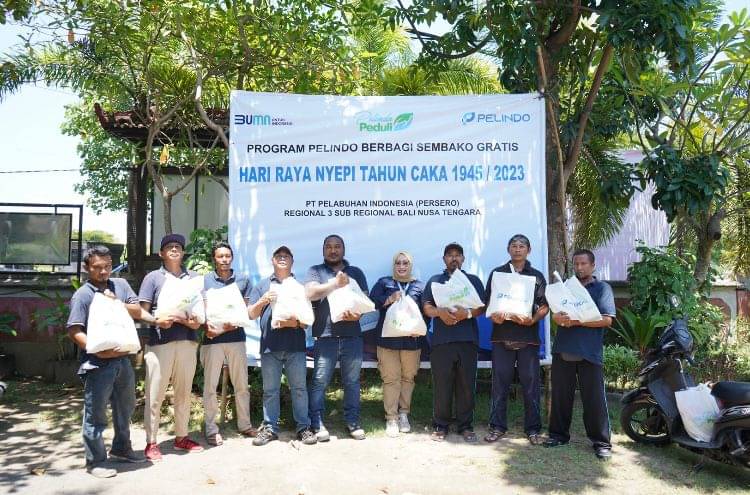 Program Pelindo Berbagi Sembako Gratis dalam rangka Hari Raya Nyepi Tahun Baru Saka 1945 atau Tahun 2023 di Bali.
