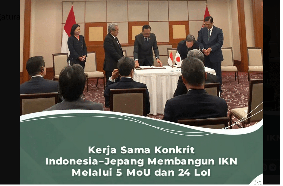 Indonesia dan Jepang menyepakati 5 MoU dan 24 Letter of Intent komitmen investasi di Ibu Kota Nusantara.