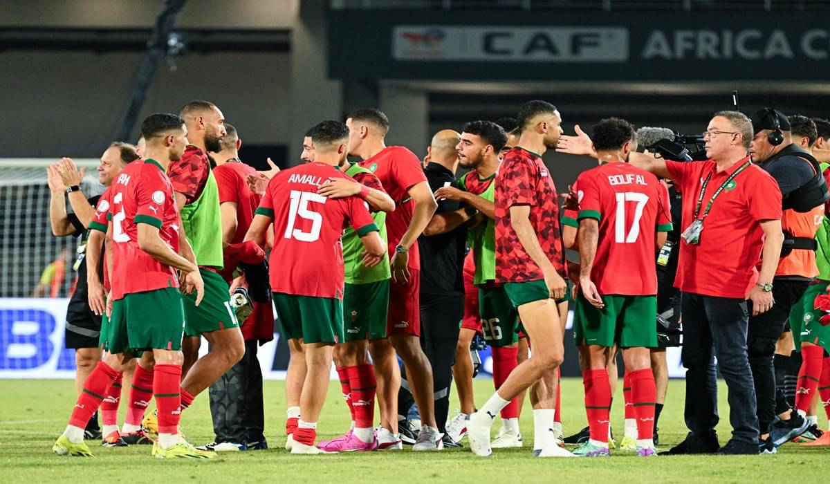 Para pemain Maroko melakukan selebrasi usai mengalahkan Tanzania di laga Piala Afrika.