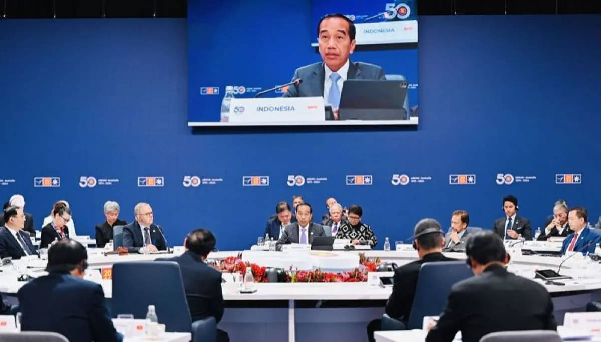 Presiden RI Joko Widodo saat berpidato pada sesi pleno KTT Khusus ASEAN-Australia di Melbourne, Australia, kemarin. 