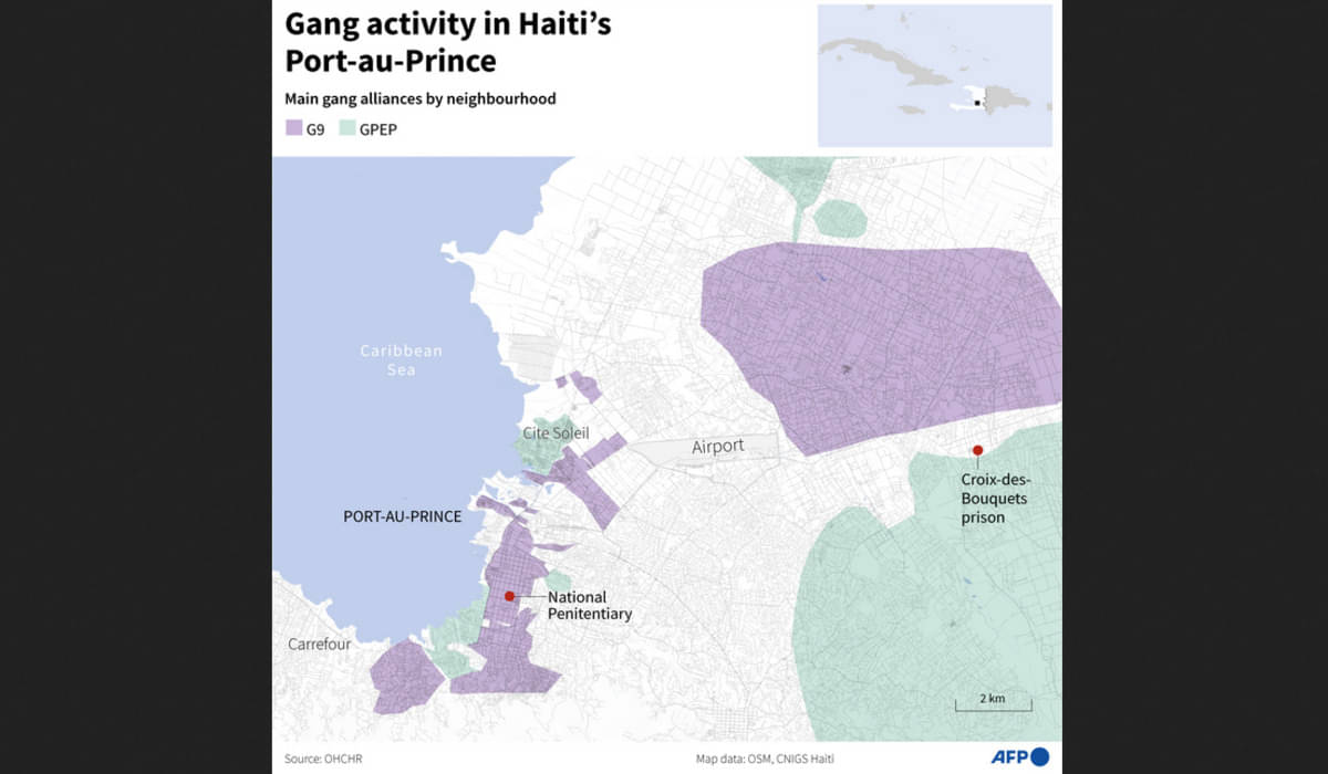 Peta lokasi tempat geng bersenjata di Haiti melakukan serangan.