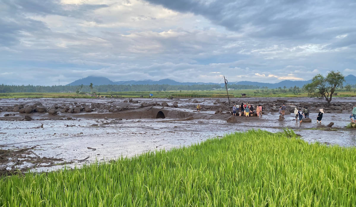 Salah satu kawasan terdampak banjir bandang sungai yang berhulu dari Gunung Marapi.