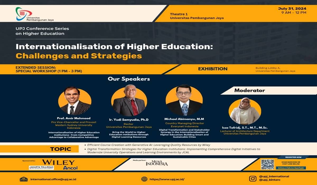 cara Internationalisation in Higher Education: Challenges and Strategies yang diadakan Universitas Pembangunan Jaya.