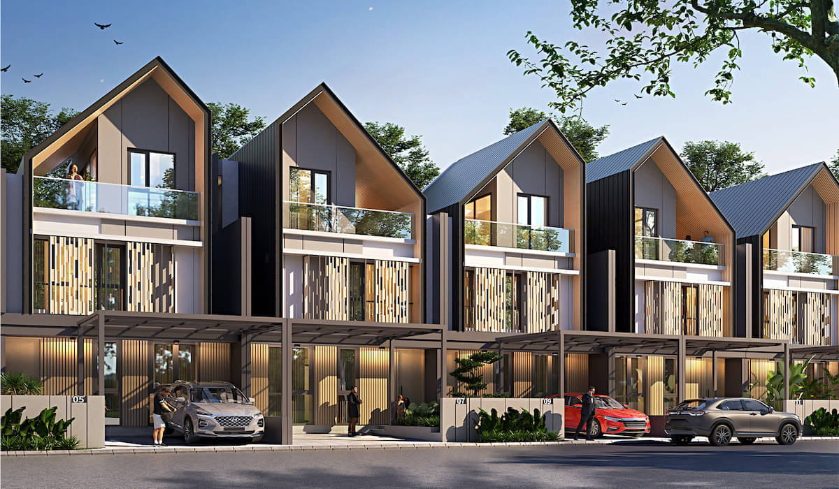 Ilustrasi desain hunian dengan gaya kontemporer dengan konsep gaya resort
