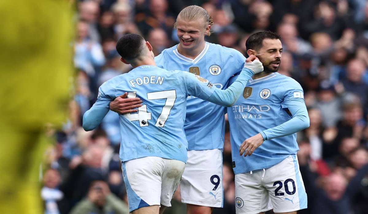 Ilustrasi--Pemain Manchester City melakukan selebrasi usai mencetak gol ke gawang lawan.