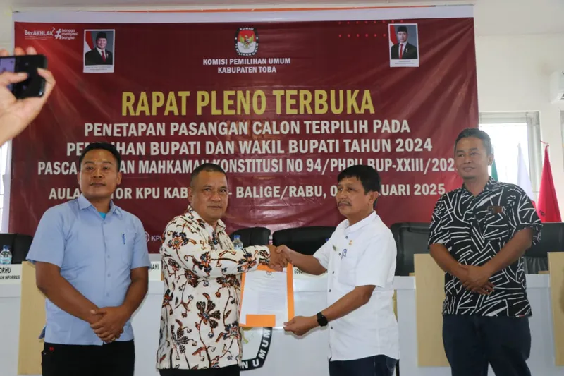 KPU Toba Tetapkan Pasangan Calon Bupati Terpilih Pasca Putusan MK